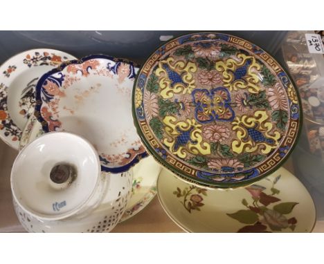 Mixed ceramics to include a Royal Worcester cabinet plate, decorative wall plates, a Royal Crown Derby shallow bowl in the Im