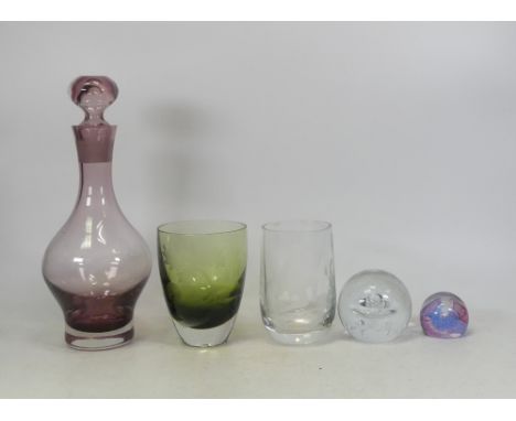 Five Caithness Glass items including Decanter, Vases and Paperweights (5)