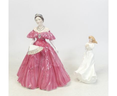 Royal Worcester  figure Queen Elizabeth The Queen Mother 4455/7500 also Royal Doulton Thank You HN3390. Tallest 22cm (2)