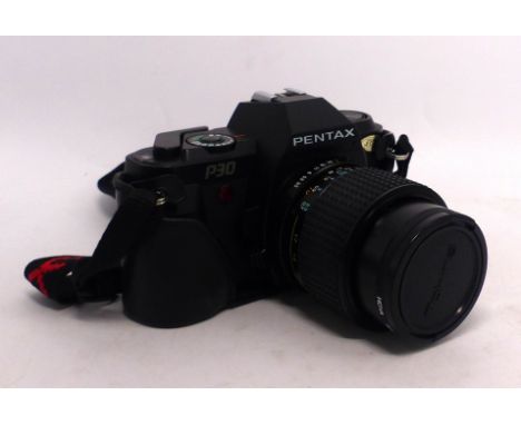 Pentax P30 35mm SLR film camera with Tokina 35mm-70mm zoom lens and Hoya filter. With soft case and box.