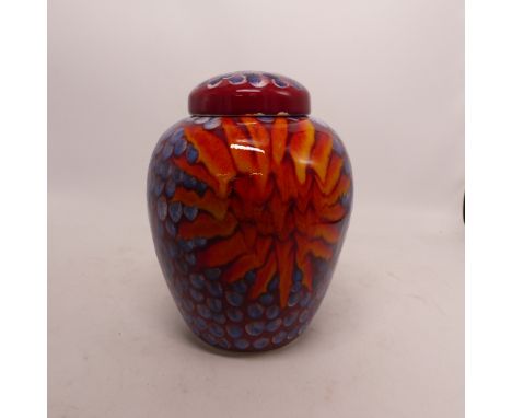 Poole ginger jar and cover height 19cm.