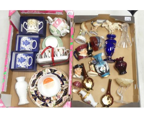 Mixed Selection including Spode Boxed Blue Room Mugs, Tea For One Teapot, Carlton Ware Vases, Masons Plate, Royal Doulton Cha