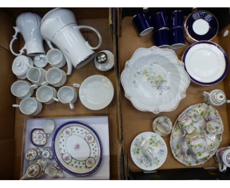 Mixed ceramics to include miniature tea sets, unmarked coffee set, Grosvenor China coffee ware etc (2 trays).