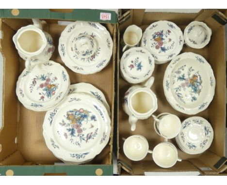 Wedgwood, Williamsburg Pot Pourri Pattern Tea and Dinnerware including Platters, Plates, Teapot, Bowls (2 Trays)