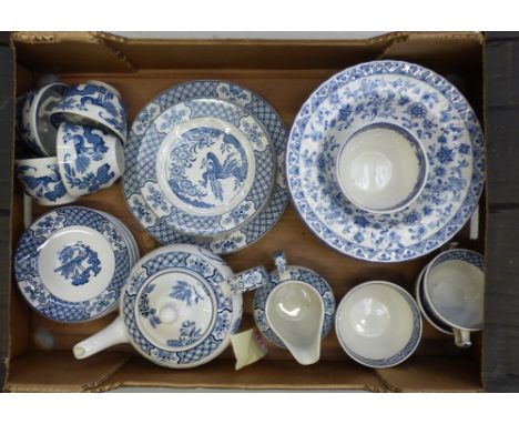 Wood &amp; Sons 'Yuan' blue and white part tea and dinner set to include teacups and saucers, side plates, milk jug, teapot a