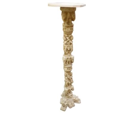 Resin Thai Embossed Plant Stand with removable top. Collection only. (H: 99cm)
