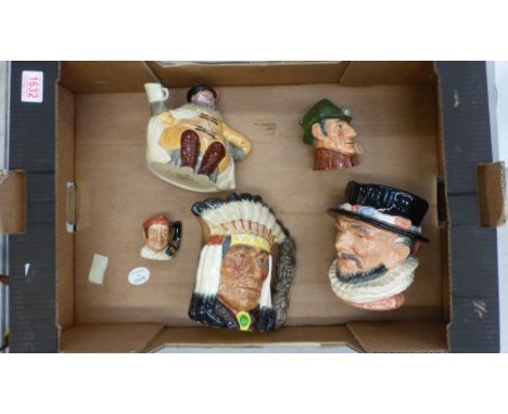 A Collection Of Royal Doulton To Include Character Jugs North American Indian D6611, Beefeater D6206, The Sleuth D6635, Bookm