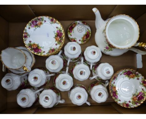 Royal Albert tea ware in the Old Country Roses pattern consisting of 12 tea trios, teapot, milk jug and sugar bowl (2nds)(39 