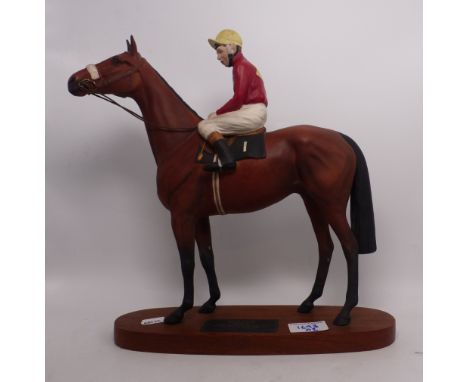 Beswick Figure 'Red Rum' Brian Fletcher Up, winner of Aintree Grand National, Connoisseur model by Beswick. Raised on wooden 