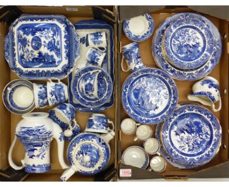 Burleigh ware 'Willow' part tea/dinner set to include teapot, water pitcher/coffee pot, teacups and saucers, coffee cans and 