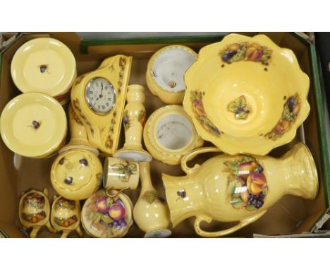 Aynsley, Orchard Gold Pattern items includes Vase, Bowl, Mantle Clock, Coffee Can (1 Tray)
