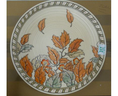 Charlotte Rhead for Crown Ducal wall charger Golden Leaves pattern 4921, c.1930s, printed factory mark, 36cm diameter.