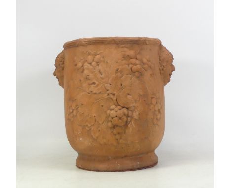 Terracotta Wine Bottle Holder, Bacchus Faces and Grape Design. Height: 24cm