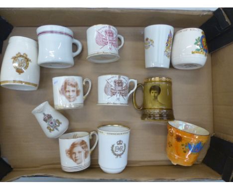 Mixed ceramics including Royal commemorative ware: two 1887 Queen Victoria Jubilee mugs, an interesting Goss commemorative wa