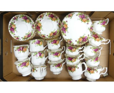 Royal Albert, Old Country Roses Pattern Teaware includes assorted Teacups, Saucers and Cake Plates. (1 Tray)