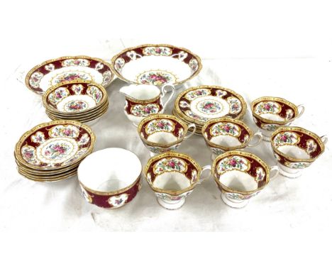 Royal Albert bone china Lady Hamilton pieces comprising of Fruit bowl, 6 fruit dishes, cake plate, 6 cups, 6 saucers, milk ju