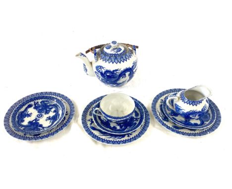 Blue and white Japanese part tea service, marks to base 