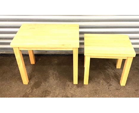 2 Beech lamp tables, measures 18.5" tall 21" wide 13.5" depth 