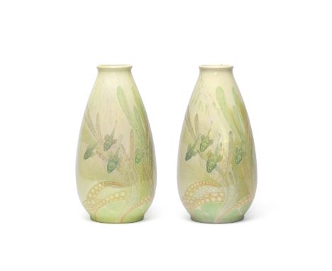 St LukasPair of large vases with fish, early 20th CenturyStoneware, lustre-glaze.37.8cm highPrinted to base with UTRECHT, ST.