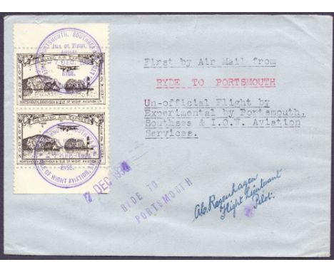 GREAT BRITAIN, 1934 "Portsmouth, Southsea & Isle of Wight Aviation Co." flight cover from Ryde to Portsmouth franked with pai