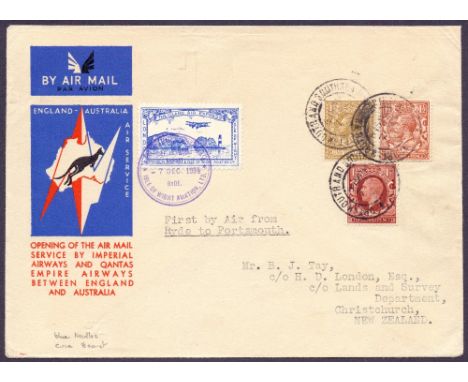 GREAT BRITAIN, Portsmouth, Southsea & Isle of Wight Aviation Ltd. 1935 7th Dec - very rare cover flown from Ryde to Portsmout