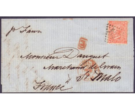 GREAT BRITAIN POSTAL HISTORY : CHANNEL ISLANDS, 1868 Nov, wrapper franked with 4d vermilion (plate 10), used on Boite Mobile 