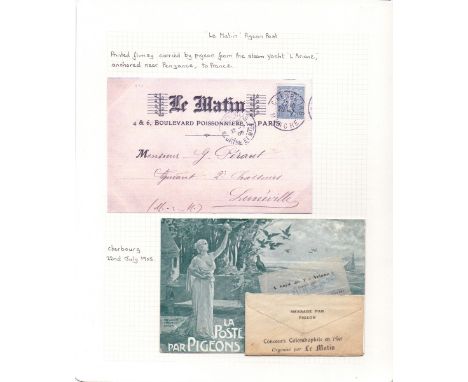 FRANCE, 1905 Pigeon Post organised by the 'Matin'. Messages were written on tissue paper carried by a pigeon, and on receipt 