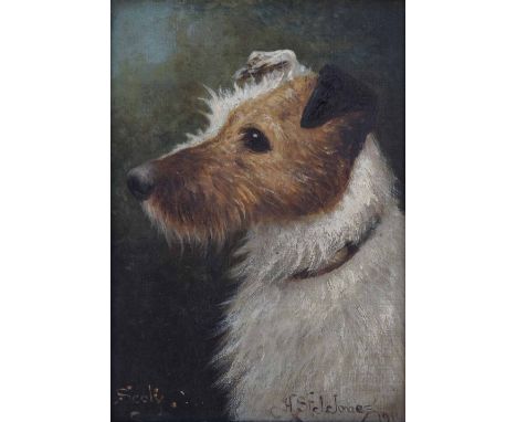 Herbert St. John Jones (1872-1939),   Portrait of a terrier "Scoty", signed and dated 1914, titled on verso, oil on canvas, 1