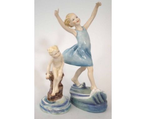 Royal Worcester figure of Dancing Waves, model 3225 also Water Baby 3151, both after F.G. Doughty,  (2) 22cm high    Conditio