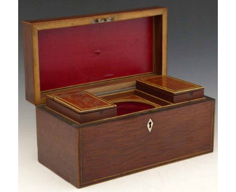 George III partridge wood tea caddy, the interior of two boxes and a central well, width 31cm.