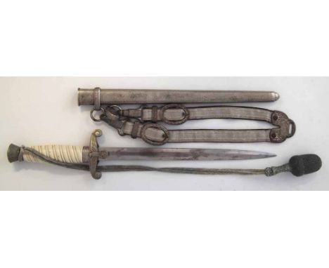 German WW2 Third Reich Army dagger, the blade stamped A.W. Jr. Solingen, with ivorine grip, belt hanger and knot. Overall len
