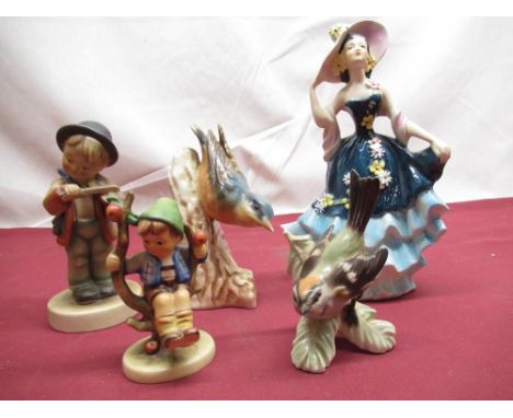 Goebel figures - Flamenco dancer, makers mark and impressed number to base, H21cm, Young boy with violin, makers mark to base