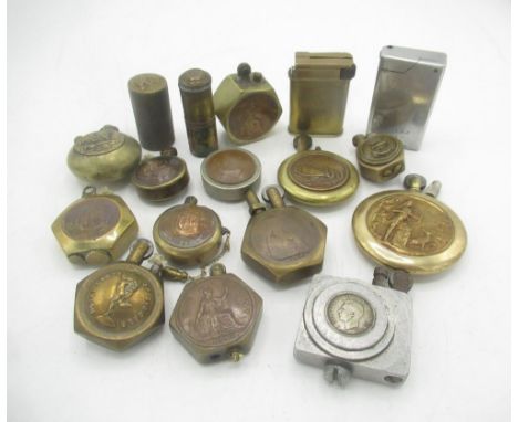 Trench Art lighters from WWI and WWII inc. Royal Corps of Signals lighter, lighter engraved Orkney 1944, lighter engraved RAF