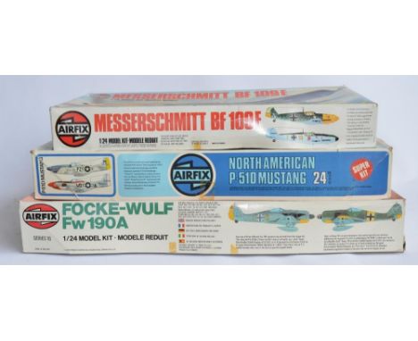 Owain Wyn Evans Collection - Three boxed Airfix 1/24 model kits: Fw190A, item no 16001-8, series 16. Messerschmitt Bf109 Emil
