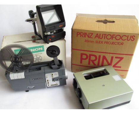 Owain Wyn Evans Collection - Chinon dual 8mm projector with box, a Prinz autofocus 35mm slide projector with box and instruct