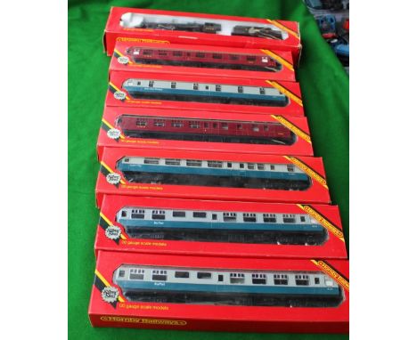 Boxed Hornby OO gauge models including Intercity mark II coach, Intercity sleeping car, two Intercity buffet cars, two LMS co