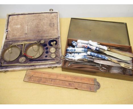 Three early C19th tea knives and forks with blue and white porcelain handles and a collection of other ceramic handled tea kn