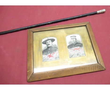 Edwardian woven silk Stevengraph portraits of Kitchener of Khartoum and Baden Powell, in arched mounts in one frame, 22cm x 2