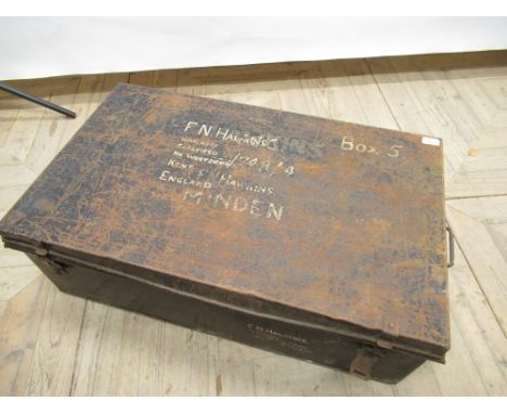 C20th japanned metal trunk W85.5cm D52cm H29cm 