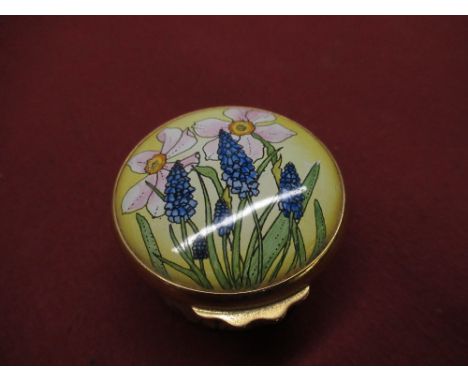 Moorcroft enamel patch box with gilt mounts dated and signed on the base D5cm, Beswick Finch H6.5cm, early C20th Satsuma wear