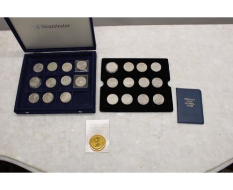 Collection UK commemorative, 5 shillings and £5 coins presented in Westminster blue velvet case (24) together with a Britain'