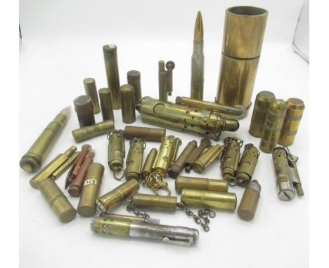Collection of Trench Art bullet and shell lighter, with some reproduction pieces(35) 