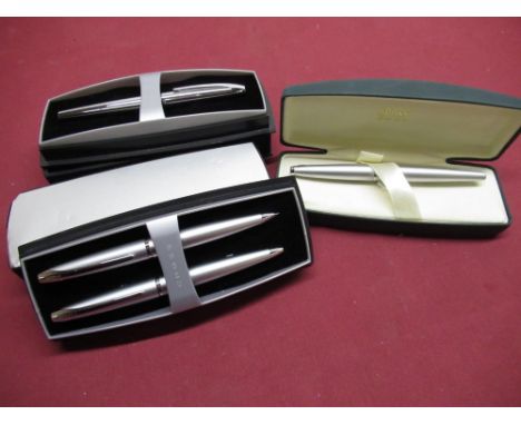 Boxed Cross items - propelling pencil and ballpoint pen in satin chrome plated finish, ballpoint pen in chrome plated finish,