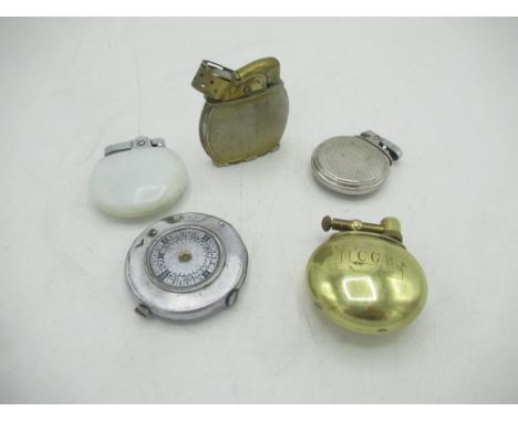 Three 3/4 circle lighters, circular Prince Rotary lighter and a Evans lighter(5) 