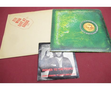 The Who Live at Leeds LP record with all 12 inserts , Alice Cooper Billion Dollar Babies gatefold LP with Billion dollar note