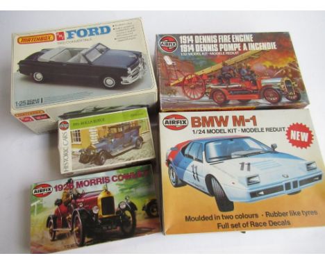 Owain Wyn Evans Collection - Five boxed un-started vehicle model kits: Matchbox 1/25 AMT 1950 Ford Convertible, Airfix 1/24 B