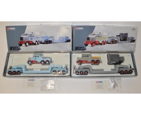 Two Corgi classic die cast trucks: Cat. 17601 "Hills of Botley", Scammel Constructor and 24 low loader.  Cat. 17602 Sunter Br