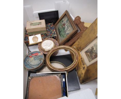 C19th miniature hand colour engraving in sweat gilt frame silhouette frames, 1951 festival of Britain souvenir cardboard lidd