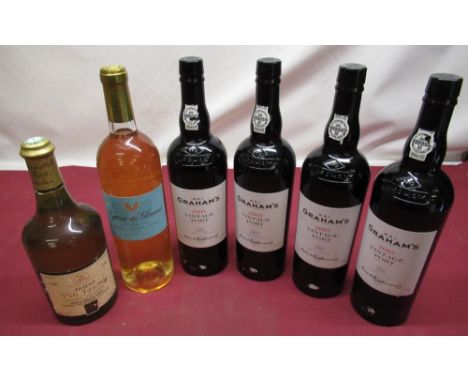 Collection of port and wine to include Arbois Vi Jaune A &amp; M Tissot (14.5%, 62cl), Cypres de Climens Barsac 2010 (13.5%, 