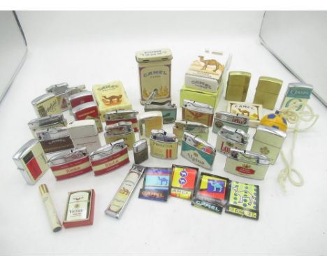 Collection of lighters and matches for cigarette companies inc. Camel, Malboro, Golden Virginia, Players, Chesterfield, etc, 